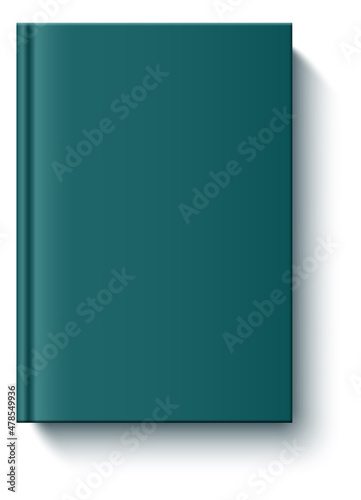 Closed green book mockup. Cover top view template with realistic shadow
