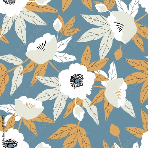 Wallpaper Mural White flowers with colorful leaves. Seamless pattern. Vector illustration Torontodigital.ca