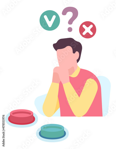Man trying to make right choice. Decision thinking