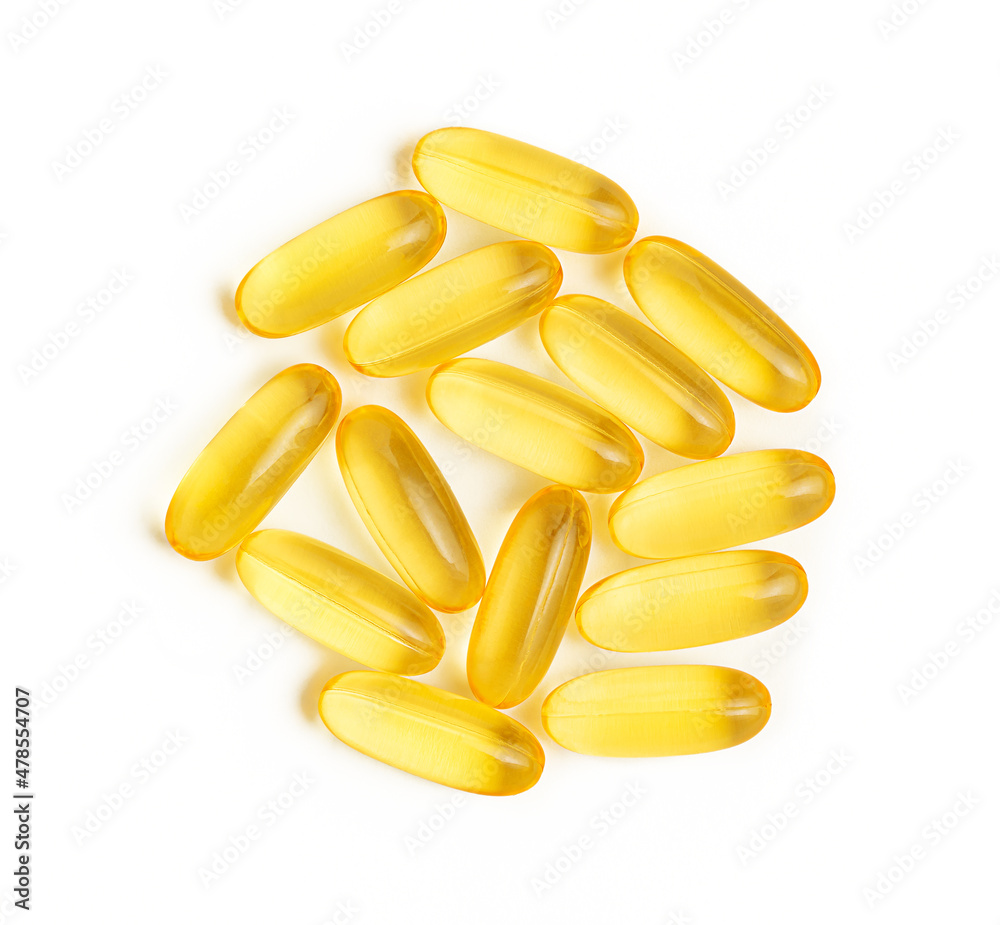 Heap of Omega 3 capsules on white background. Heap of Omega 3 capsules on white background.