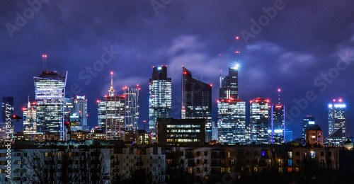 Warsaw city panorama by night 2022 business center 
