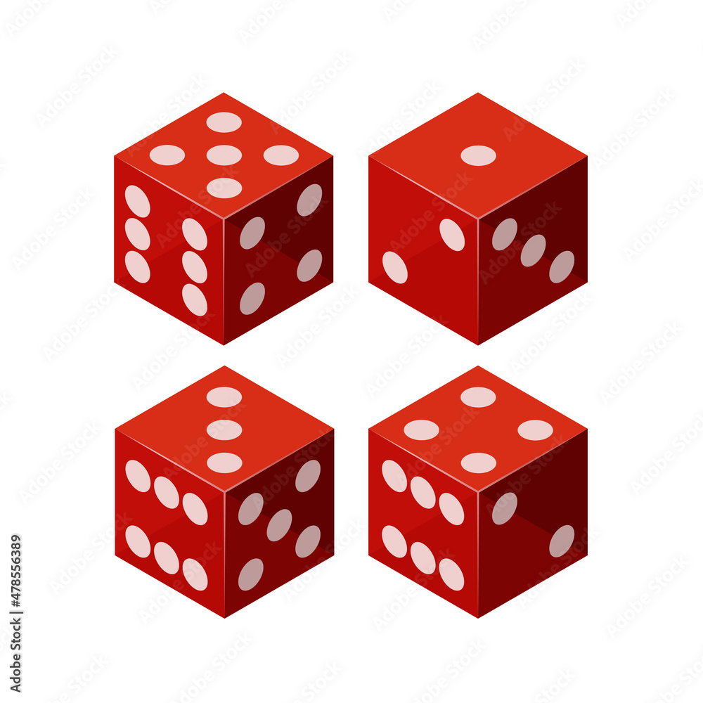 Red glass dice. Isometric dice. Vector 3d clipart isolated on white background. Red glass dice. Isometric dice. Vector 3d clipart isolated on white background.
