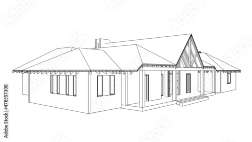 house sketch drawing. ranch, texas house