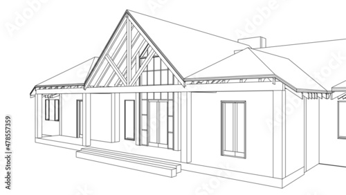house sketch drawing. ranch, texas house