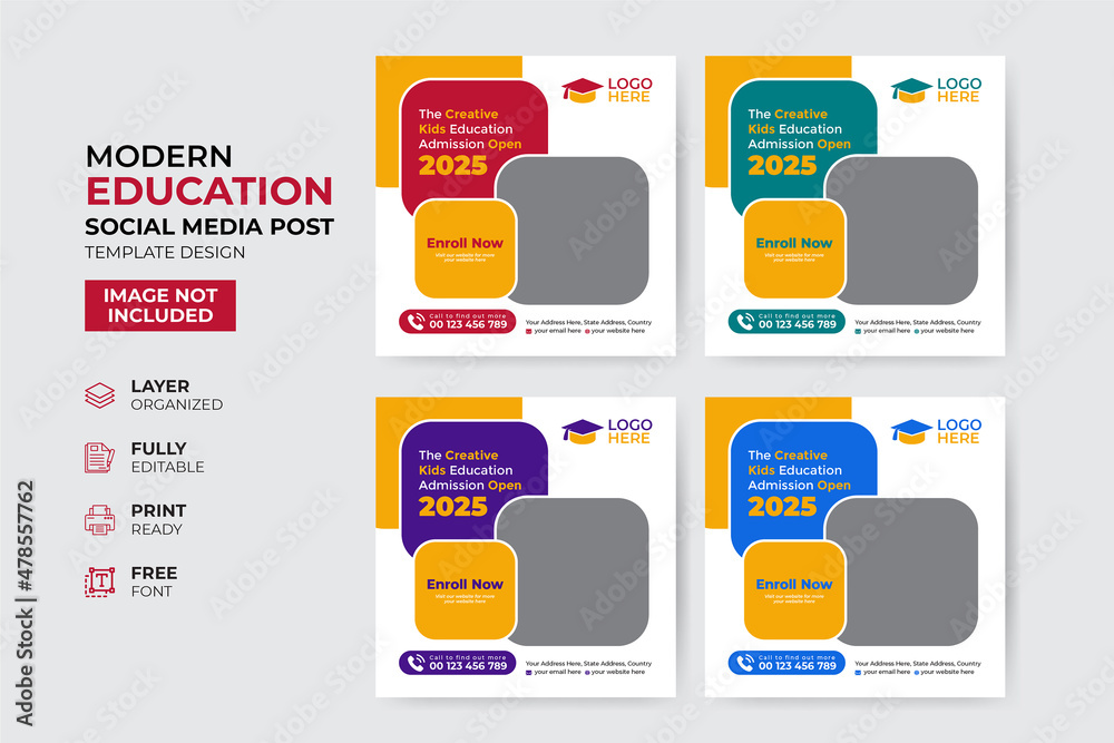 Creative and modern education admission social media post template