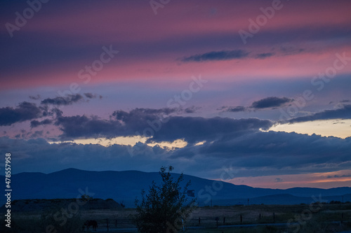 Dramatic vibrant sunset scenery in White Sulphur Springs, Montana