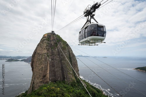 Beautiful view to Sugar Loaf cable car, ocean and green mountain photo