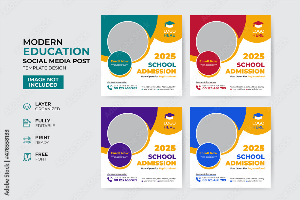 Creative and modern education admission social media post template