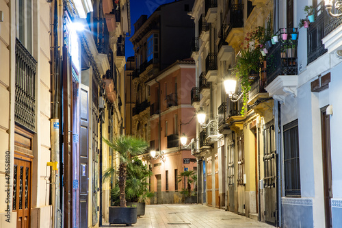 quaint street view at night in Valencia Spain