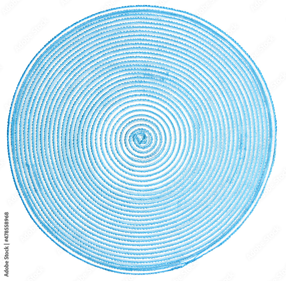 Top view of blue round woven placemat, isolated Top view of blue round woven placemat, isolated
