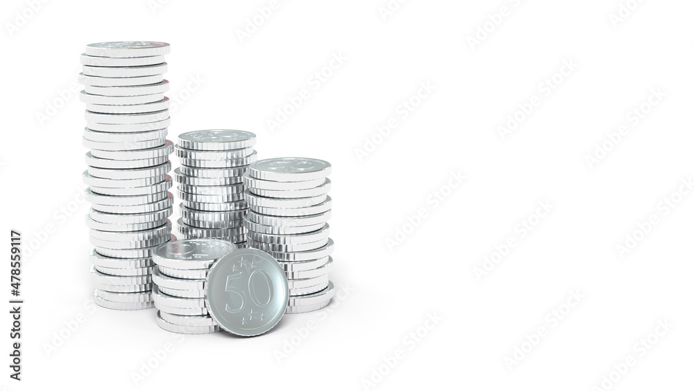 piles de pièces sur fond blanc - rendu 3D piles de pièces sur fond blanc - rendu 3D