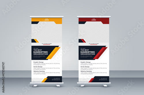 Business Roll Up Set. Standee Design. Banner Template, Abstract Geometric Triangle vector Brochures, flyer, j-flag, x-stand, x-banner, exhibition display