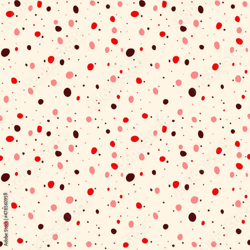 Texture with red, pink polka dots. Seamless texture illustration with dots for textiles, background, paper, cover, fabric, interior decor and more. Abstract pattern. Valentine's day, love.