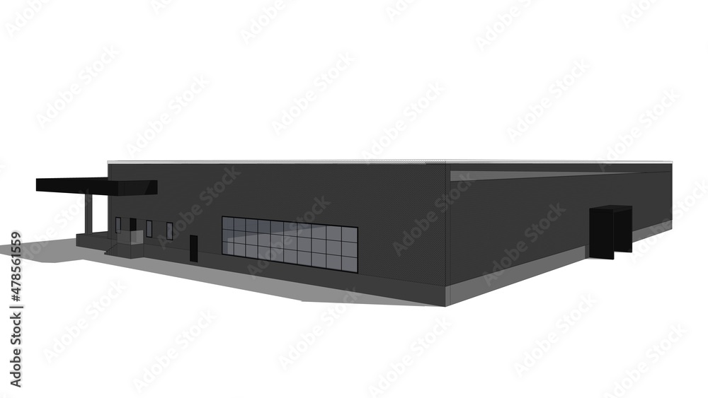 facade of an industrial building and warehouse, 3d render facade of an industrial building and warehouse, 3d render
