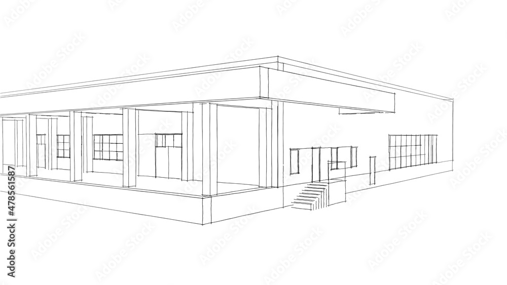 facade of an industrial building and warehouse, 3d render facade of an industrial building and warehouse, 3d render