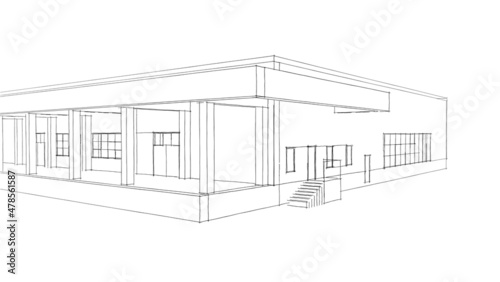 facade of an industrial building and warehouse, 3d render