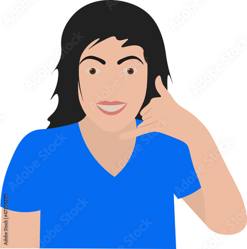Gesto. mujer haciendo el gesto de llamar con la mano. Vector sin fondo, fondo transparente
