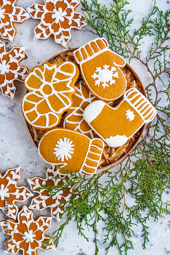 Gingerbread cookies in the form of snowflakes