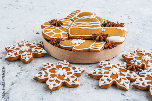 Gingerbread cookies in the form of snowflakes