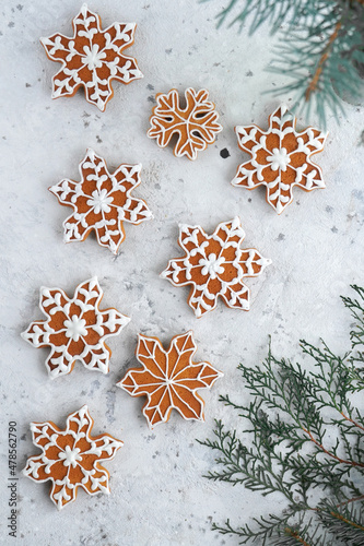 Gingerbread cookies in the form of snowflakes