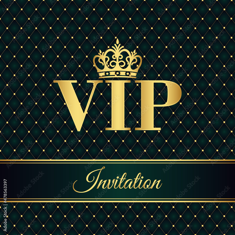 VIP invitation design template. Vector golden crown and VIP invitation ...
