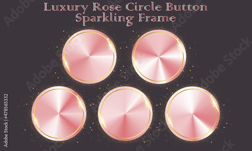 Luxury pink rose circle button sparkling frame vector