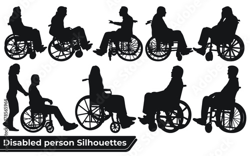 Disabled Person Vector or Silhouettes of person in a wheelchair