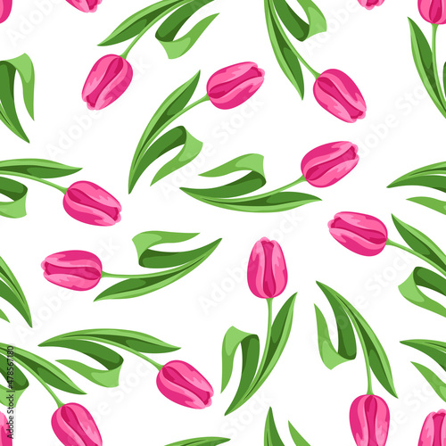 Seamless pattern with tulips flowers. Beautiful decorative spring plants.