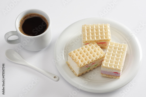 Waffles with marshmallow and coffee
