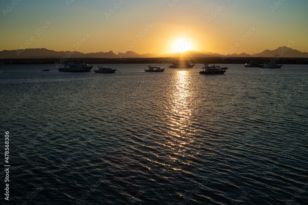 Beautiful colorful seascape. Sunset on sea.