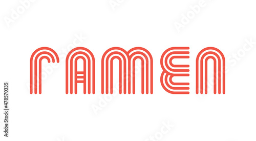 Ramen lettering logo in thin line style. Custom type ramen logo. Asian noodles letters. Japanese soup icon for cafe, food delivery, store, menu collection