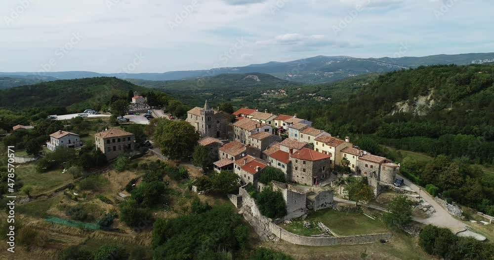 Aerial view of Hum, one of the smallest town in the world on hilltop in Istria, Croatia. Aerial view of Hum, one of the smallest town in the world on hilltop in Istria, Croatia.