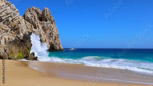 Scenic travel destination Playa del Divorcio, Divorce Beach located near scenic Arch of Cabo San Lucas.