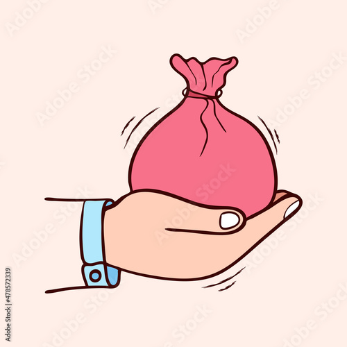 Muslims give alms or zakat in the month of ramadan with  colored hand drawn vector illustration