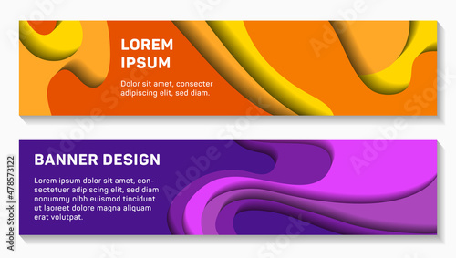Vector paper cut layouts design set web headers or horizontal banners.