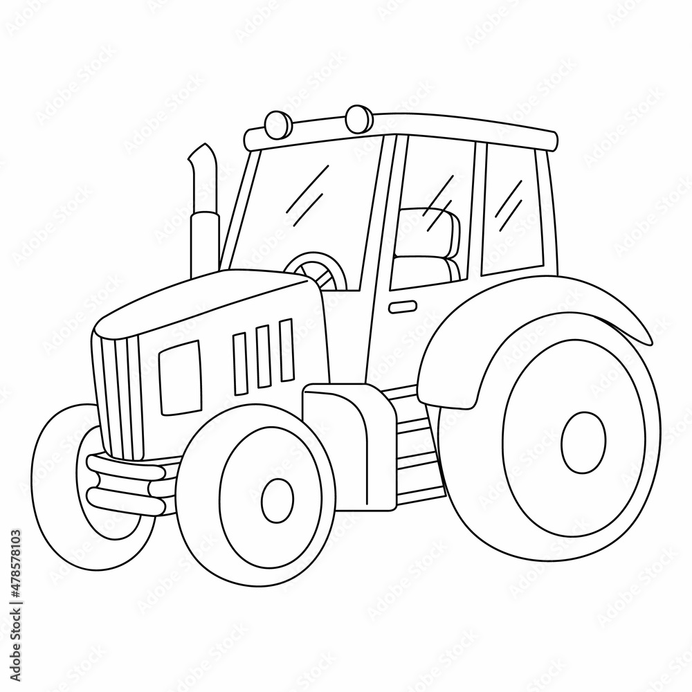 Tractor Coloring Page Isolated for Kids