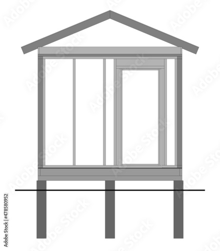 Construction of the timber frame of the small house. Vector design.