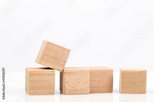 Wooden cubes on a white background