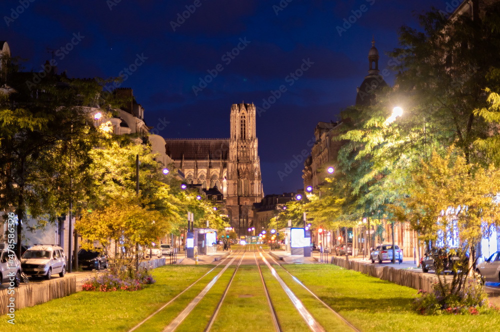 Old streets of Reims at night, Champagne, France