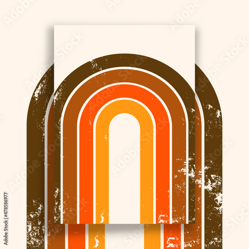 Retro design background with vintage grunge texture and colored stripes. Vector illustration