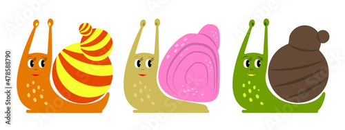  Snail, vector color drawing. Cartoon, emblem.