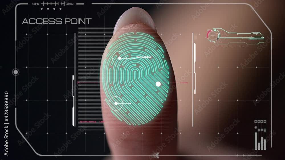 Macro futuristic fingerprint scanner blocking biometric identification access