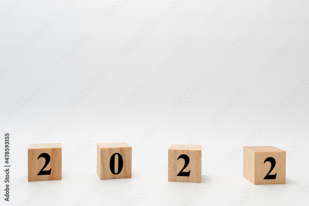 2022 written on wooden blocks in horizontal direction isolated on white background with copy space 2022 written on wooden blocks in horizontal direction isolated on white background with copy space