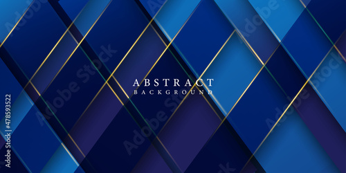 Abstract gold plated blue and white gradient background. Modern blue abstract square grid line for presentation design