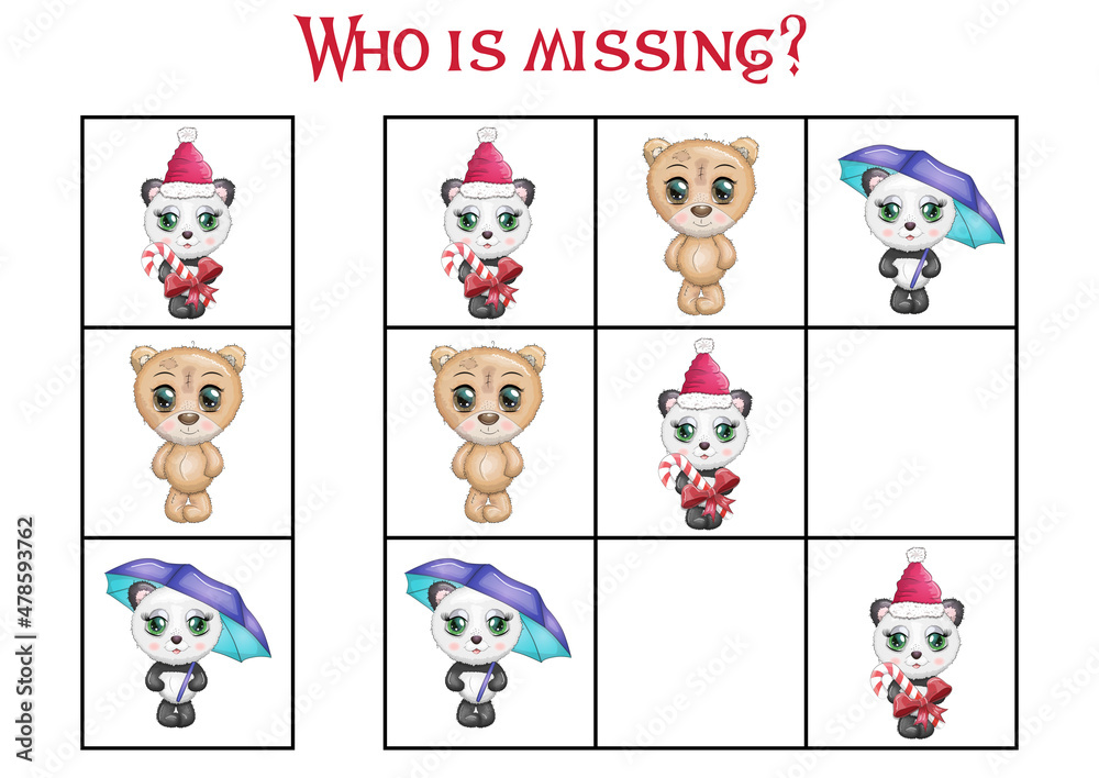 Sudoku game for children with pictures. Kids activity sheet. Cartoon animal Sudoku game for children with pictures. Kids activity sheet. Cartoon animal