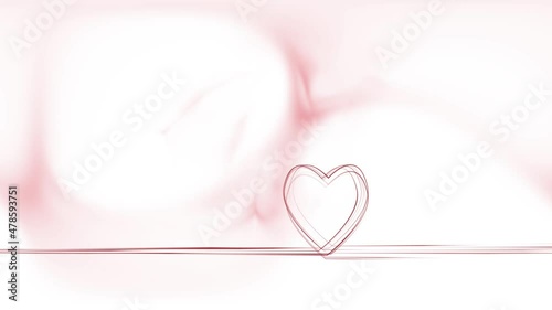 Seamless loop red drawing stroke line forming a cute  heart symbol on a white and red smoky detailed background. Love valentine's day concept animation background.