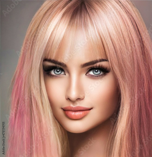 Young beautiful woman with pink hair. 