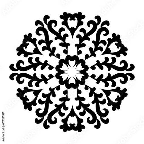 Fototapeta Naklejka Na Ścianę i Meble -  Round floral mandala with scrolls. Circular ornament in oriental style. Vector circular pattern. Black and white.