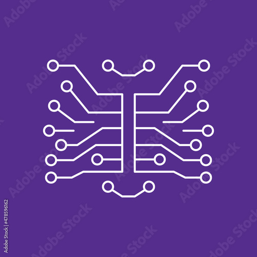 Artificial intelligence and machine learning line icon. Neural network. Simple thin outline pictogram. AI concept. Innovative robotic technology element. Cpu,cloud. Editable stroke vector illustration