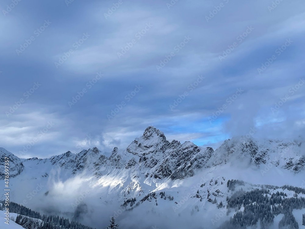 Snow capped mountain ridge with Zimba in the Austrian Alps. Montafon, Vorarlberg, Austria. Snow capped mountain ridge with Zimba in the Austrian Alps. Montafon, Vorarlberg, Austria.